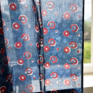 Indigo and Red Dabu Block Print Curtain Panel, Beautiful Floral Print Curtain, Indigo and Red Curtains Panel, Housewarming Gift