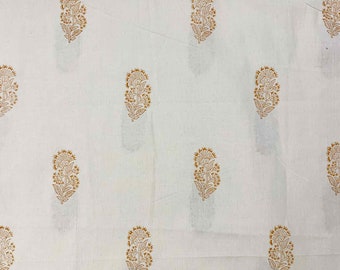 Ochre and Cream Hand Block Printed Linen Fabric, Extra Wide Linen By Yard, Curtain Fabric, Handmade Upholstery Fabric (PRE-ORDER)