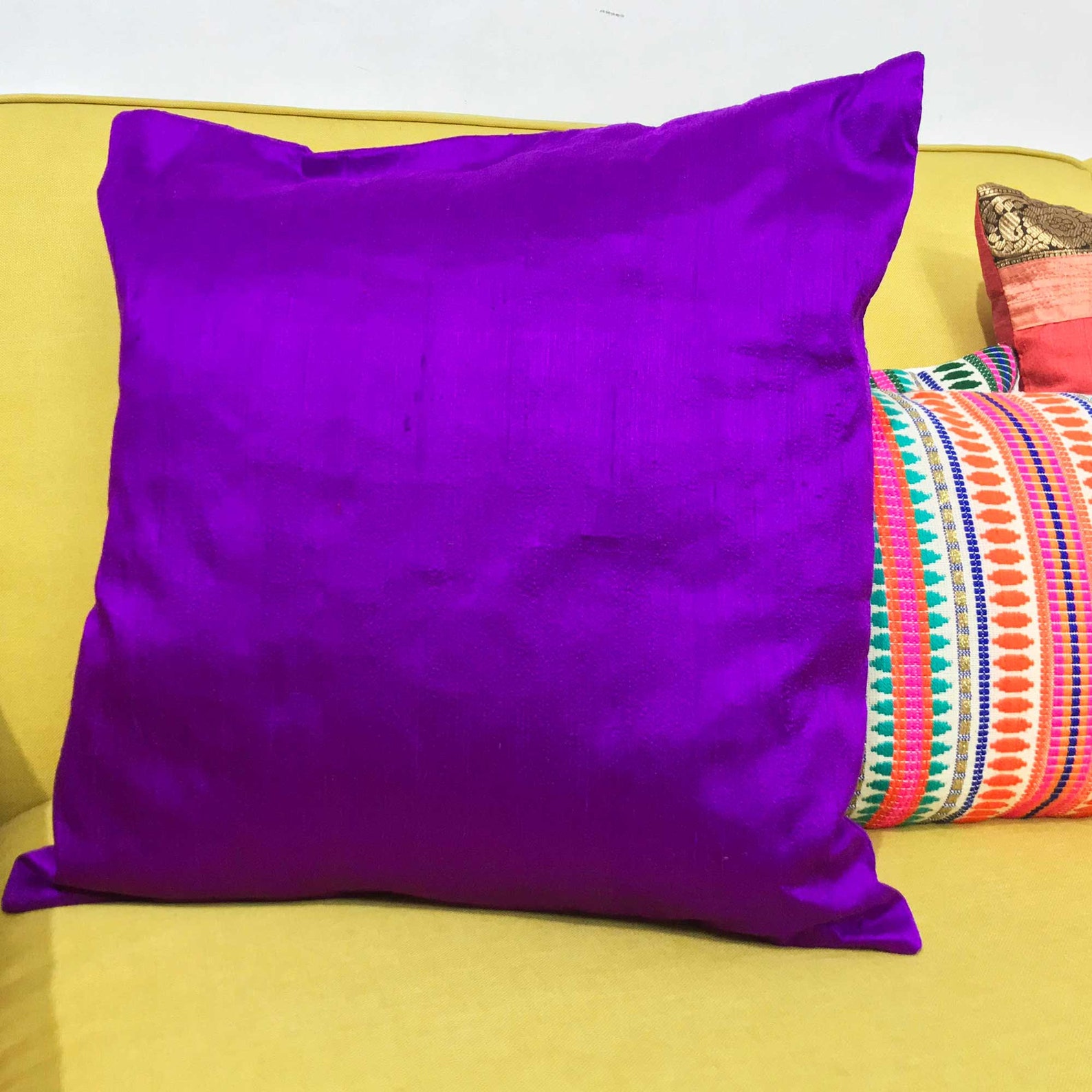 Solid Color Purple Raw Silk Pillow Cover Silk Throw Pillow Etsy