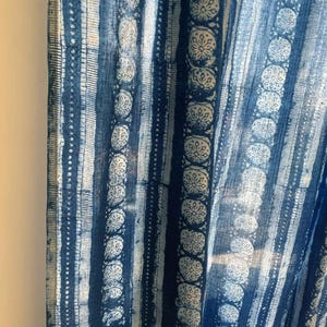 Indigo and White Block Print Curtain Panel, Beautiful Floral Print Curtain, Indigo and Red Curtains Set Of Two Panels in 42x84 (WxL) Inches