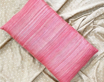 Salmon Pink Tussar Silk Lumbar Pillow Cover, Textured Indian Pillow