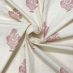 Muted Red and Cream Hand Block Printed Linen Fabric, Extra Wide Linen By Yard, Curtain Fabric, Handmade Upholstery Fabric (PRE-ORDER)