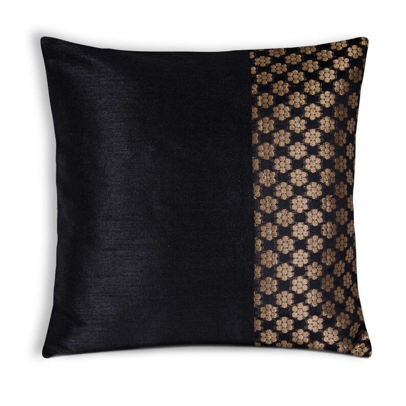 Black and Gold Silk Cushion Cover Handmade Silk Throw Pillow Etsy Sweden
