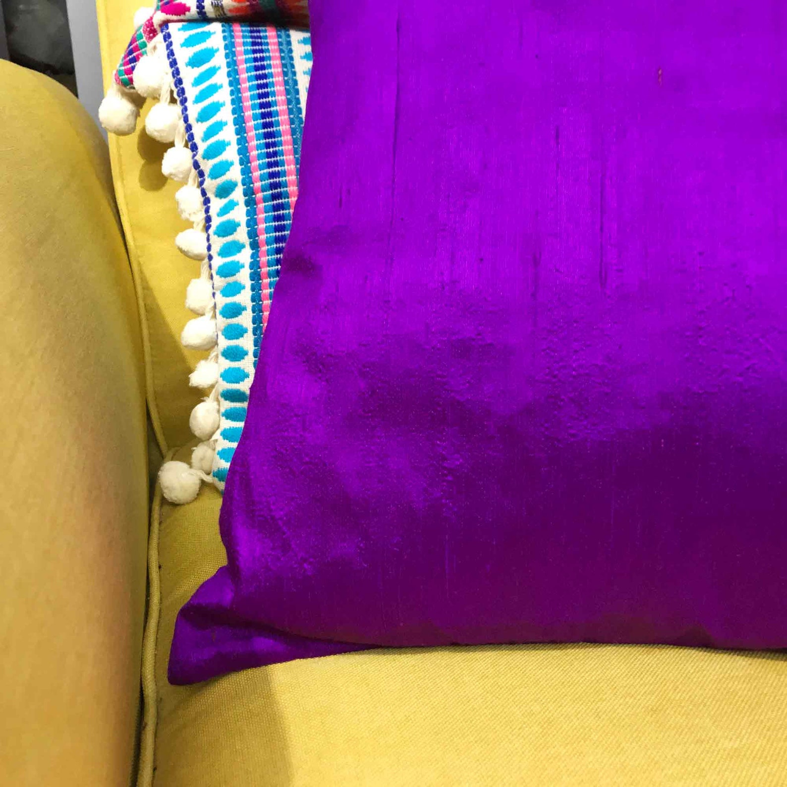 Solid Color Purple Raw Silk Pillow Cover Silk Throw Pillow Etsy