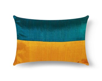 Colorblock Silk Cushion Cover, Silk Throw Pillow, Home Office Decor, Handmade Custom Size Cushions