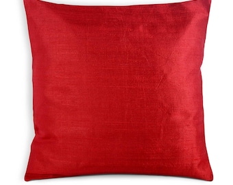 Red Raw Silk Pillow Cover-Solid Red Dupioni Silk Cushion Cover-Decorative Throw Pillow - Entryway Decor - House Warming Gift - Silk Cushions