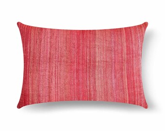 Funda de almohada lumbar de seda Tussar rosa salmón, almohada india texturizada