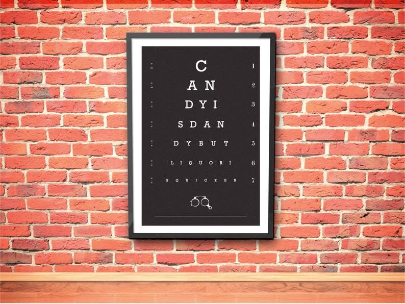 Hidden Message Home Bar Art Eye Doctor Gift Available on Wood /& Canvas Funny Quote Eye Chart Vintage Eye Chart Candy is Dandy