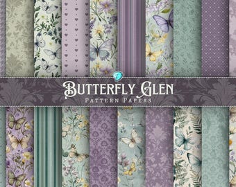 Butterfly Glen Pattern Papers | ephemera | vintage | scrapbook | journal | printable | shabby chic | spring | summer | flower | floral lilac