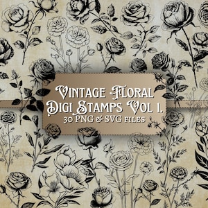 Vintage florale Digi-Stempel Band 1. | digital | Überlagerung | verzweifelt | Junk-Journal | Sammelalbum | Ephemera | Jahrgang | Tinte | drucken | Blume