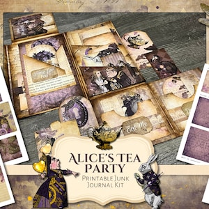 Alice&#39;s Tea Party Junk Journal Folio Kit | Printable | vintage | ephemera | tutorial video | Journal DIY | Shabby Chic | Junk Journal Kit