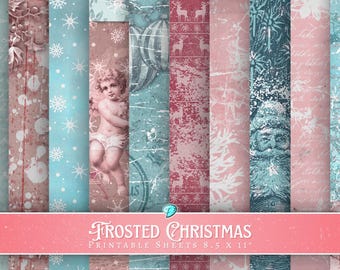 Frosted Christmas Printable Sheets | Decorative | Ephemera | Junk Journal | Scrapbook | Pink | Winter | xmas | Nutcracker | Digital Paper