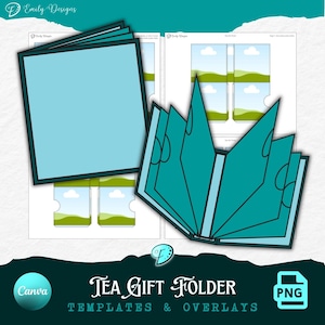 Tea Gift Folder Template | junk journal | scrapbook | ephemera | Printable | ink saver | card making | CANVA frame | overlay | Folio