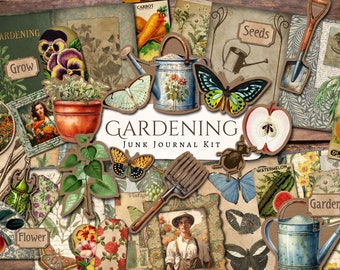 May include: A digital scrapbooking kit with a gardening theme. The kit includes images of butterflies, watering cans, gardening tools, flowers, and other garden-related items. The kit is perfect for creating cards, scrapbook pages, and other paper crafts.