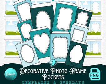 Decorative Photo Frame Pocket Templates | junk journal | scrapbook | ephemera | Printable | ink saver | card making | CANVA frame | overlay