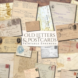 Cartas antiguas y postales imprimibles / Efemérides / Antiguo / Envejecido / Antiguo / Imprimible / Diario basura / Álbum de recortes / Manuscrito / Fabricación de tarjetas