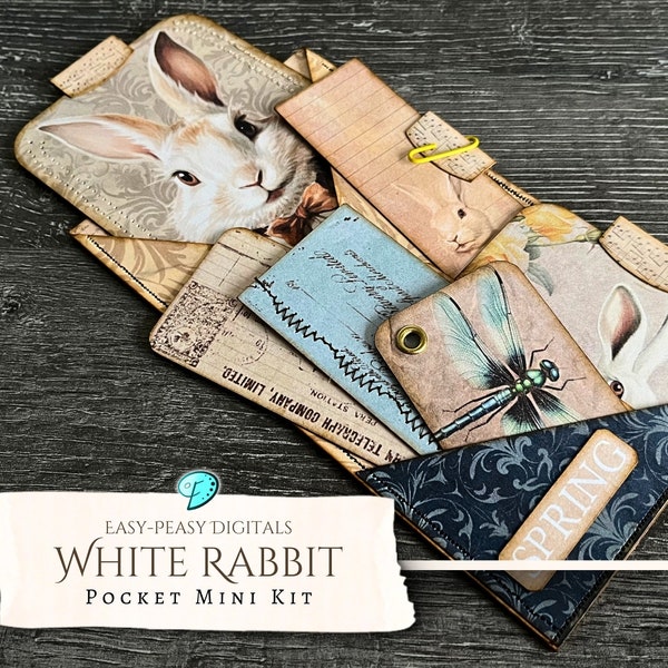 Easy-Peasy White Rabbit Printable Pocket Mini Kit | ephemera | vintage | scrapbook | digital | printable | shabby chic | Floral | Cricut PNG