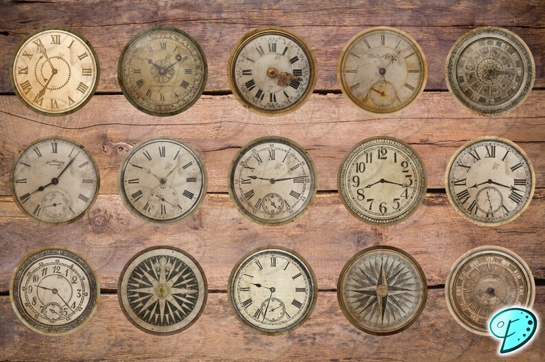 Vintage Clock & Compass Digital Ephemera | Junk Journal | Scrapbook ...