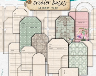 Creator Bases Library Tags | overlay | distressed | junk journal | scrapbook | ephemera | vintage | distress | PNG | blank | tag