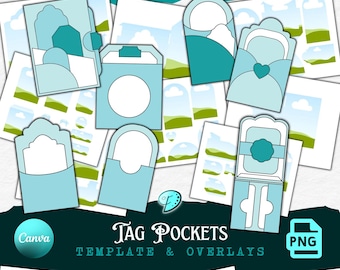 Tag Pockets Template | junk journal | scrapbook | ephemera | Printable | card making | outline | CANVA frame | overlay | envelope | Tags