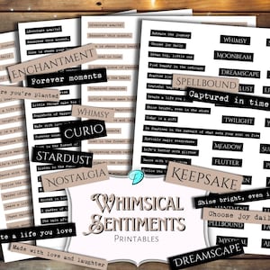 Folhas imprimíveis de sentimentos caprichosos | scrapbook | criação de cartões | vintage | efêmera | Junk Journal | Cartões de felicitações | Afirmações