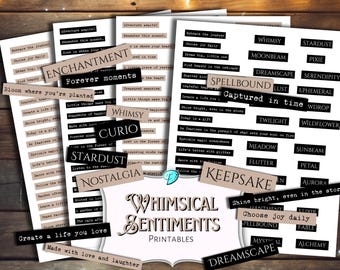 Whimsical Sentiments Printable Sheets | scrapbook | card making | vintage | ephemera | Junk Journal | Greetings cards | Affirmations