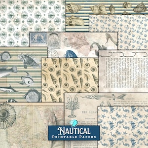 Nautical Printable Papers | vintage | ephemera | Junk Journal | beach | paper | scrapbook | Ocean | Mermaid | Ship | Sea | Water | Waves