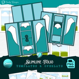May include: A collection of teal and light blue Slimline Folio templates and overlays. The templates feature various pocket and card designs. The image includes the text "Slimline Folio Templates & Overlays" and a "PNG" icon.