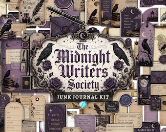 The Midnight Writers Junk Journal Kit | Printable | Scrapbook | Digital | Gothic | Spooky | October | Vintage | Halloween | Books | Academia