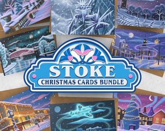 Stoke Christmas Cards Bundle | Handmade | Stoke-on-Trent | Potteries | Potter | Bottle kiln | Stokie | A6 | Hanley | Winter | Festive 8 pack