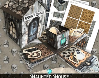 Haunted House Surprise Treat Box Kit | vintage | scrapbook | digital | journal | card making | October | Halloween | tutorial | Spooky