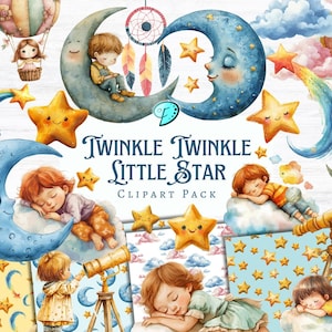 Twinkle Twinkle Stern Clipart | Ephemera | Jahrgang | Sammelalbum | Tagebuch | Ausdruckbar | Kinderzimmer | Neugeborene | Kartengestaltung | Musterpapier