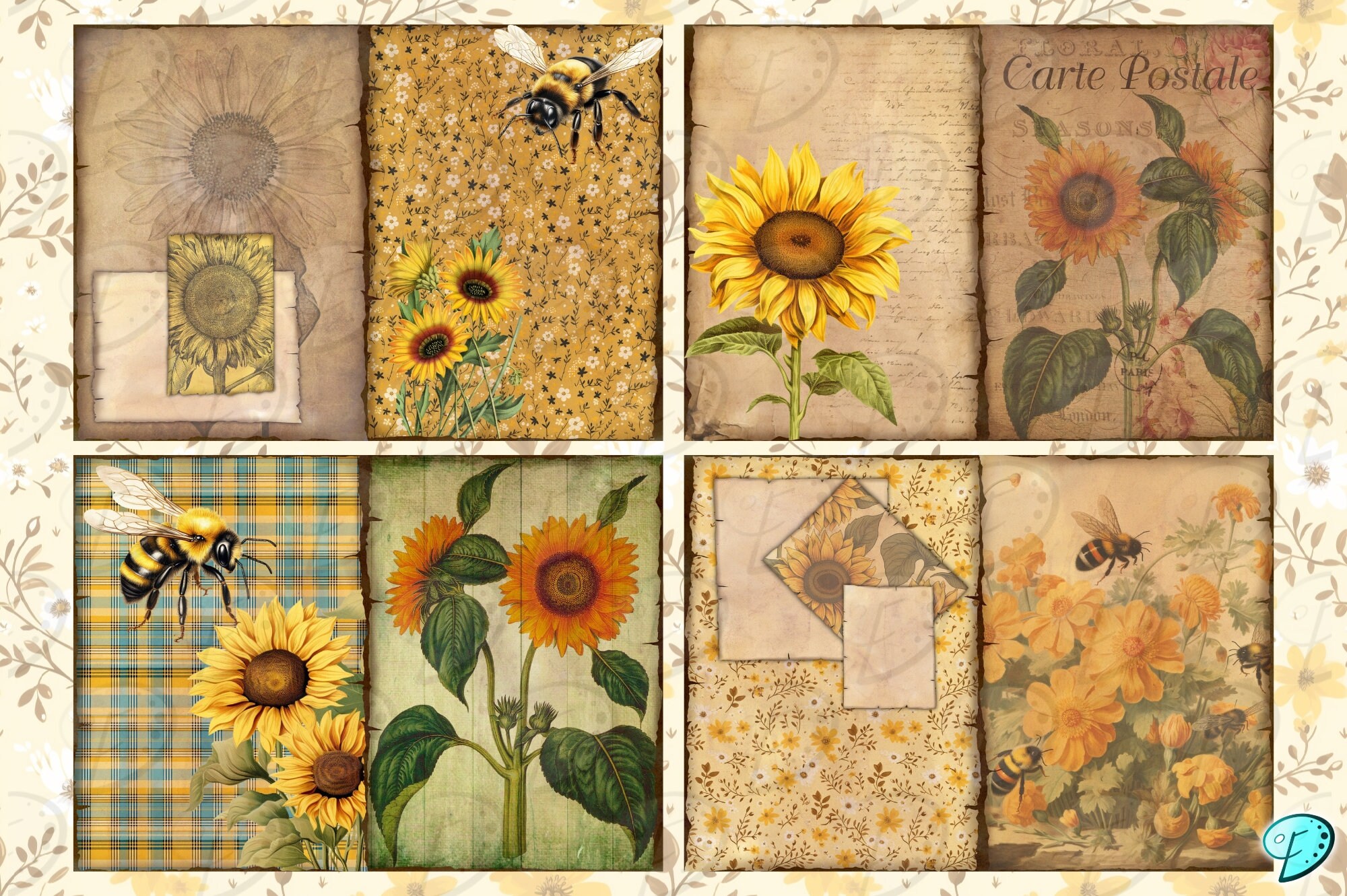 Sunflower Junk Journal Kit | Ephemera | Antique | Vintage | Scrapbook ...
