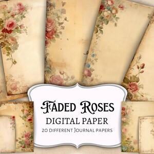 Pages de journal roses fanées | numérique | éphémères | journal indésirable | album de découpures | arrière-plan | floral | vieilli | vieux | antiquité | fleurs | Papier