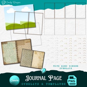 Sobreposições e modelos de páginas de diário | plano de fundo | diário de lixo | álbum de recortes | efêmera | PNG | moldura Canva | fichário | encadernação em espiral