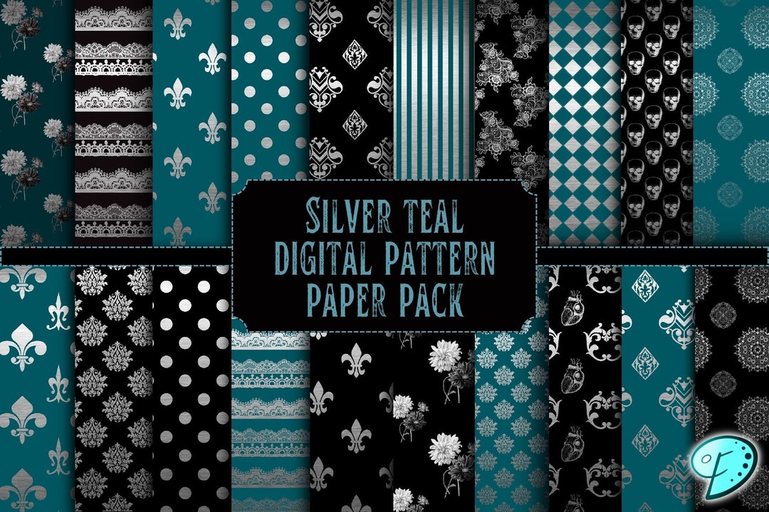 Silver Teal Seamless Pattern Paper Pack - Etsy