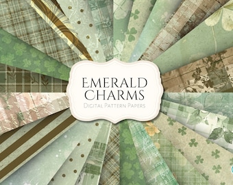 Emerald Charms-patroonpapier | Plakboeken | Junkjournaal | Shabby-chic | Kaarten maken | achtergrond | digitaal papier | St. Patrick's Day