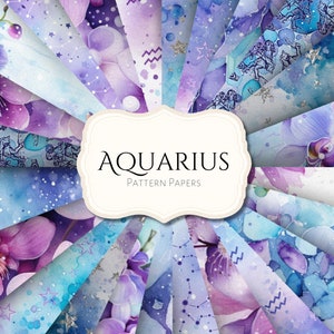 Papier à motif numérique Verseau | éphémères | millésime | album de découpures | revue | imprimable | du zodiaque | horoscope | signe astrologique astrologie céleste