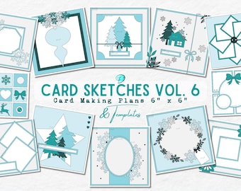 Bocetos para hacer tarjetas CUADRADAS Vol. 6 / 15 x 15 cm / creador de tarjetas / tarjetas hechas a mano / álbum de recortes / diario basura / scrapbooking / PDF / plantilla