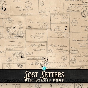 Sellos digitales Lost Letters / digitales / superpuestos / desgastados / diario basura / álbum de recortes / efímeras / vintage / PNG / cartas / correo manuscrito