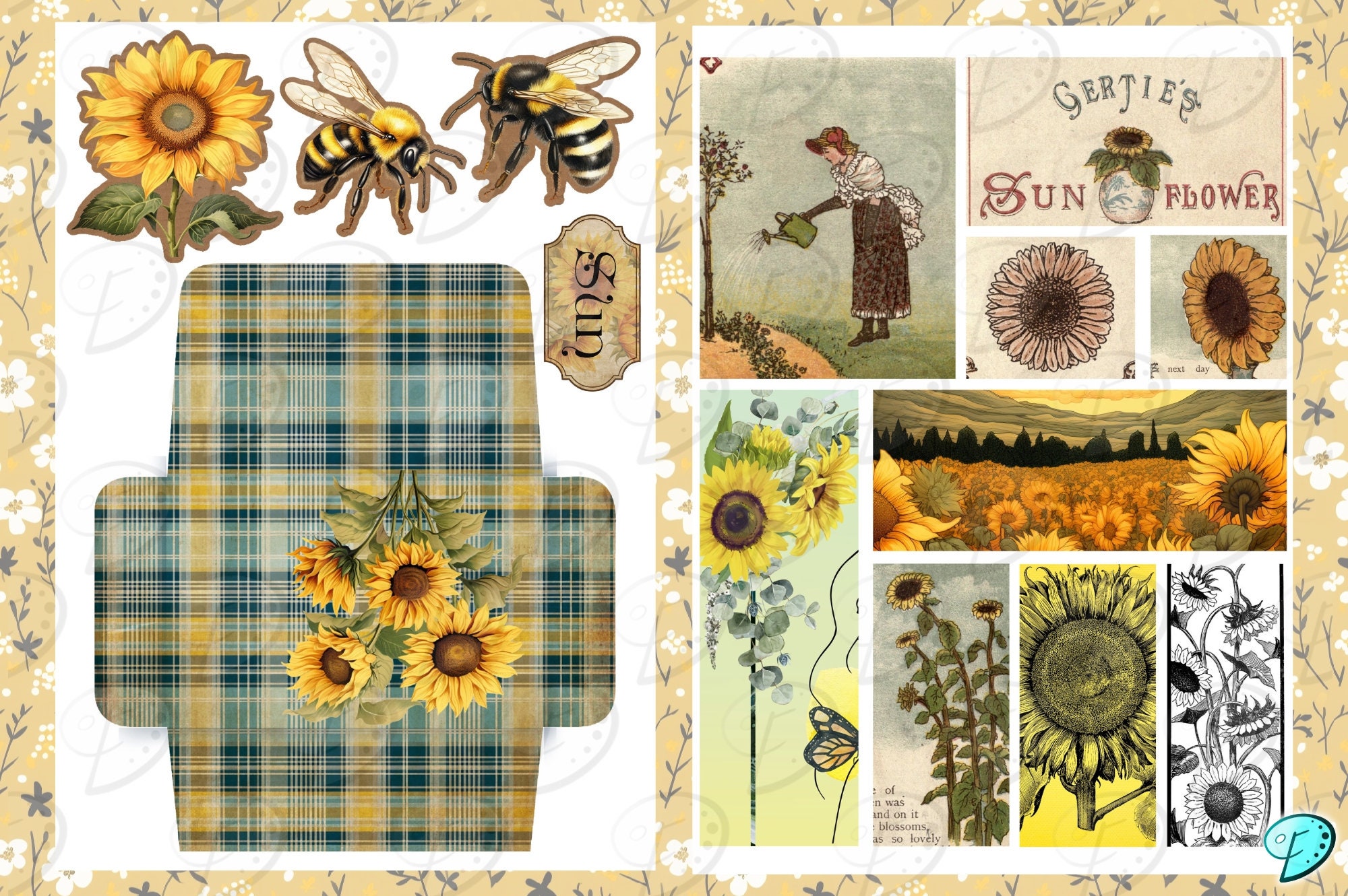 Sunflower Junk Journal Kit | Ephemera | Antique | Vintage | Scrapbook ...