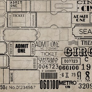 Vintage Ticket Digital Stamps SVG & PNG overlay distressed junk journal scrapbook ephemera vintage print cinema theatre image 2