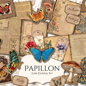 Papillon Junk Journal Kit / efímera / antiguo / vintage / álbum de recortes / papel digital / páginas de diario / imprimible / shabby chic / mariposa