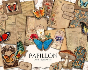 Papillon Junk Journal Kit | ephemera | antique | vintage | scrapbook | digital paper | journal pages | printable | shabby chic | butterfly