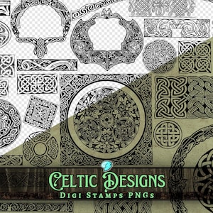 Celtic Designs Digi Stamps Transparent PNG | overlay | distressed | junk journal | scrapbook | ephemera | vintage | irish | st patricks day