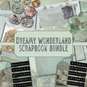 Dreamy wonderland scrapbook pack, do druku, scrapbooking, natychmiastowe pobieranie, efemerydy, pamiętnik, cyfrowy, Alicja, szalony kapelusznik, dziennik śmieciowy