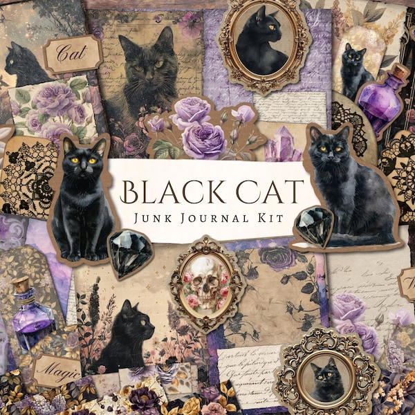 Black Cat Junk Journal Kit | junk journal | scrapbook | digital | JPEG | gothic | spooky | October | vintage | Gothic | Goth | Printable