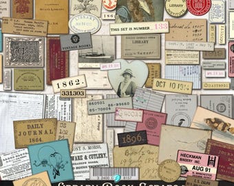 Library Book Ephemera Scraps Vol. 1 Printable Ephemera Sheets | Antique | Aged | Printable | Junk Journal | Scrapbook | Card Making | labels