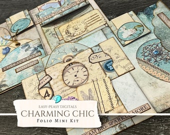 Easy-Peasy Charming Chic Printable Folio Mini Kit | ephemera | vintage | scrapbook | digital | printable | shabby chic | Floral | Cricut PNG