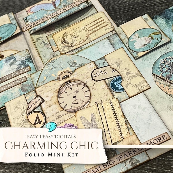 Easy-Peasy Charming Chic Printable Folio Mini Kit | ephemera | vintage | scrapbook | digital | printable | shabby chic | Floral | Cricut PNG